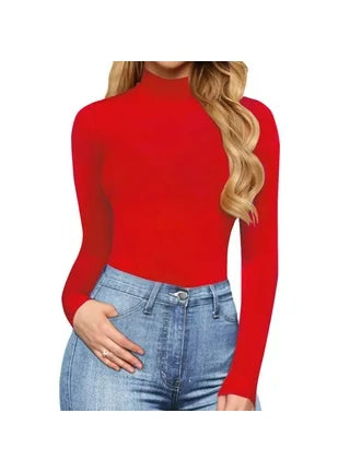 europeo y americano de manga larga para mujer, top de color liso con cuello levantado, parte inferior, sexy, ajustado, para otoño - Automaticprime