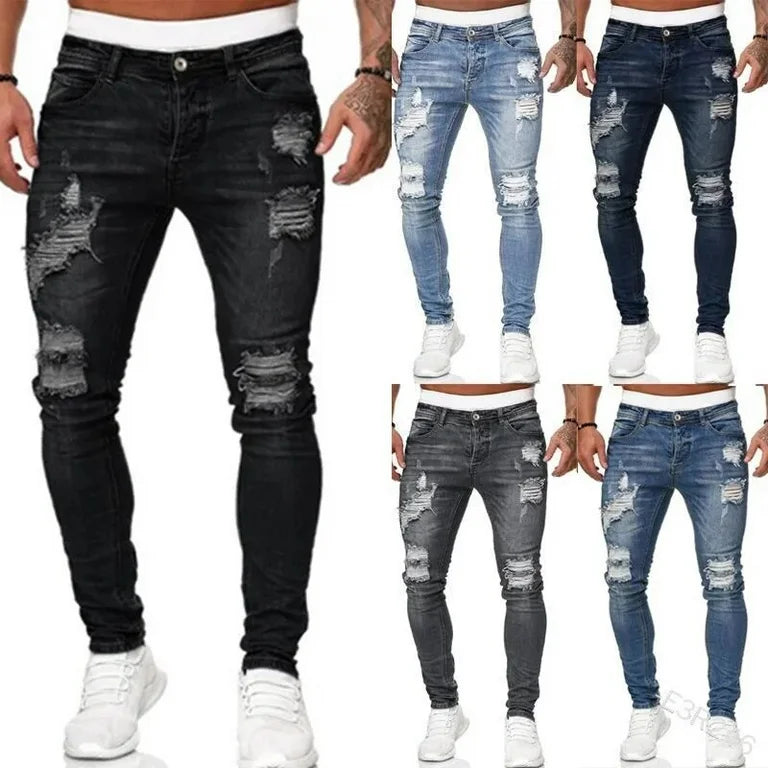 Moda Street Style Ripped Skinny Jeans Hombres Vintage - Automaticprime