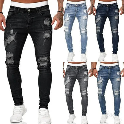 Moda Street Style Ripped Skinny Jeans Hombres Vintage - Automaticprime