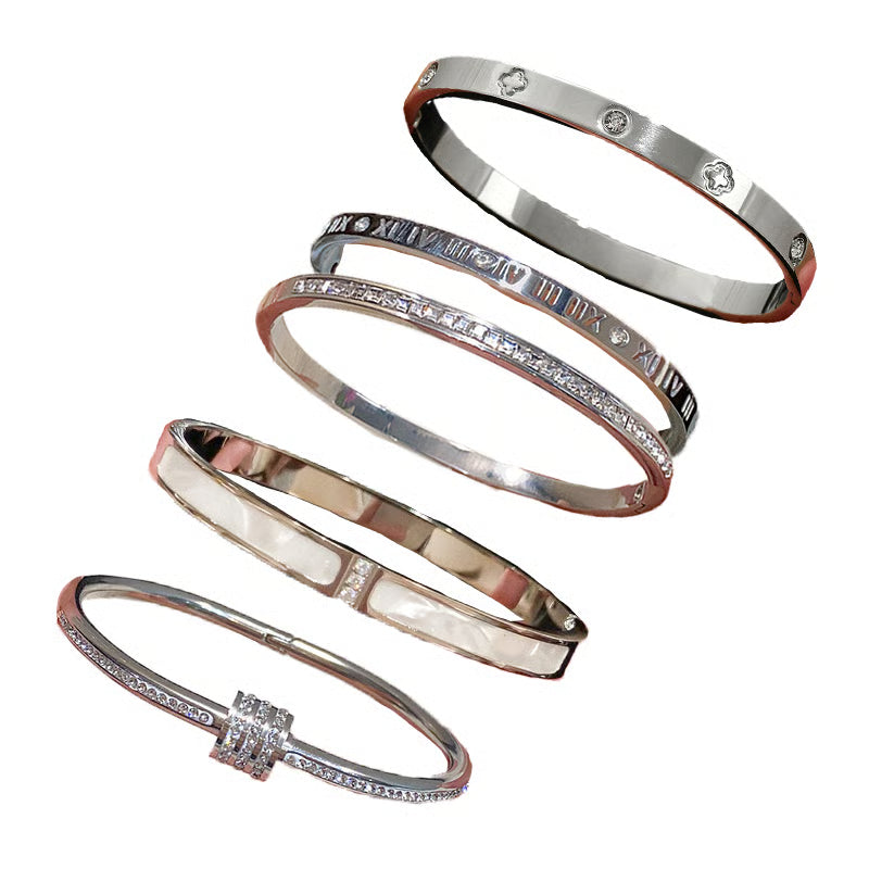 5-Piece Elegant Stainless Steel Bracelet Set, Fashionable Classic Design & Fade-Resistant