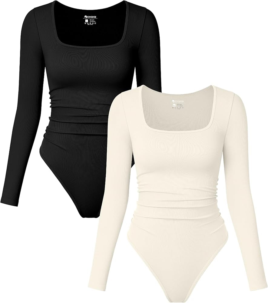 Body básico de manga larga para mujer, ropa de calle ajustada, cuello cuadrado - Automaticprime