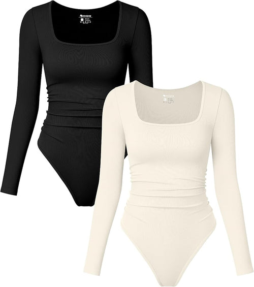 Body básico de manga larga para mujer, ropa de calle ajustada, cuello cuadrado - Automaticprime