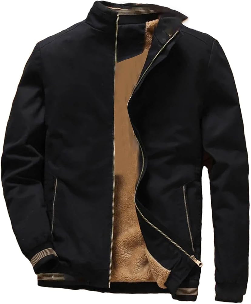 Otoño e invierno nueva chaqueta de cremallera de color sólido cálido engrosado de lana de moda para hombres - Automaticprime