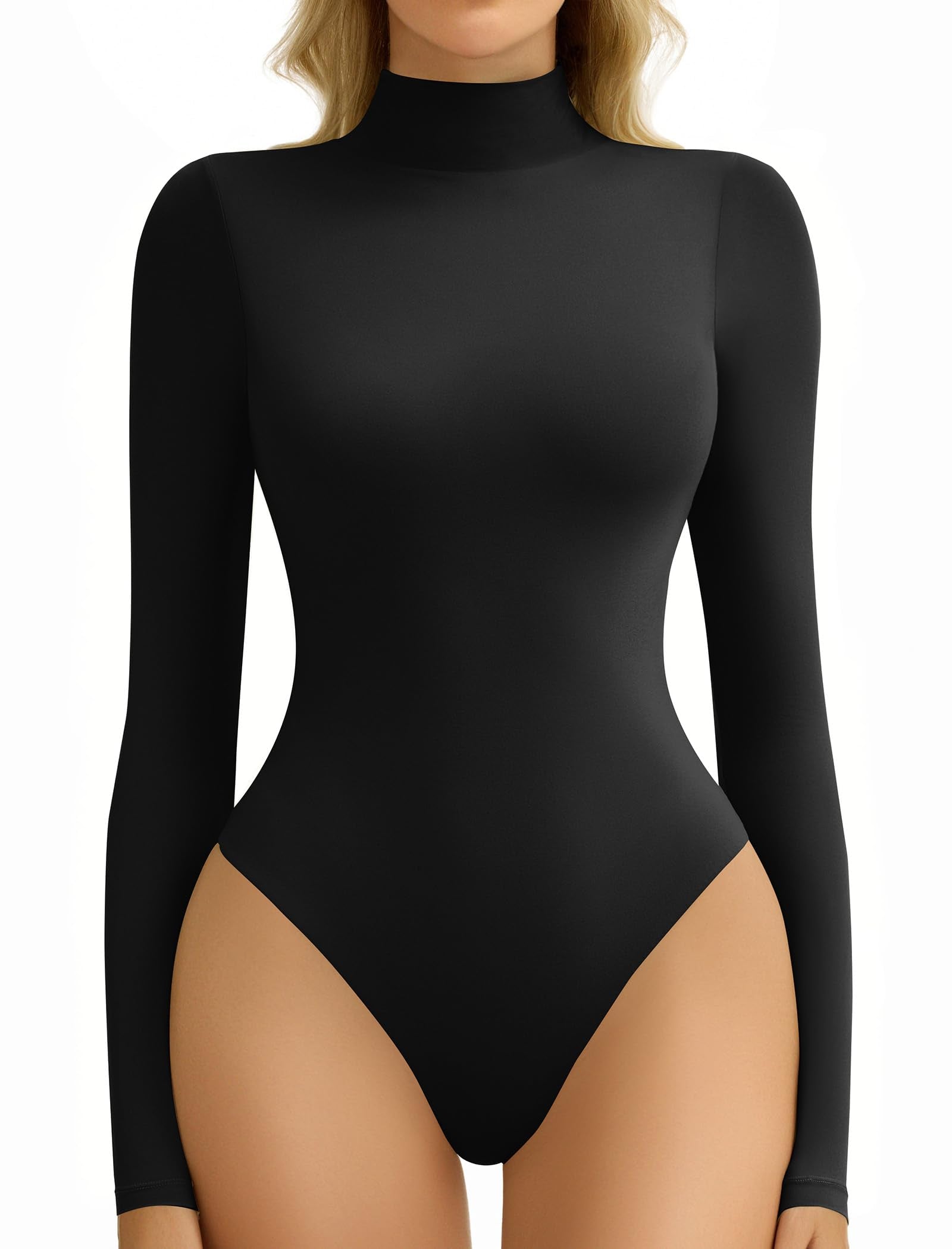 europeo y americano de manga larga para mujer, top de color liso con cuello levantado, parte inferior, sexy, ajustado, para otoño - Automaticprime