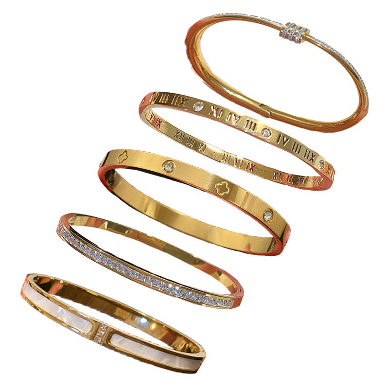 5-Piece Elegant Stainless Steel Bracelet Set, Fashionable Classic Design & Fade-Resistant