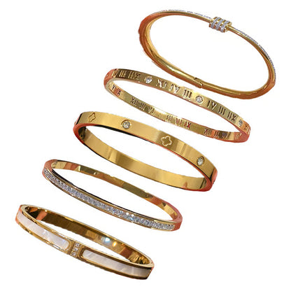 5-Piece Elegant Stainless Steel Bracelet Set, Fashionable Classic Design & Fade-Resistant