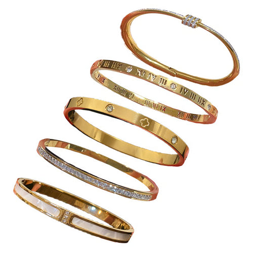 5-Piece Elegant Stainless Steel Bracelet Set, Fashionable Classic Design & Fade-Resistant