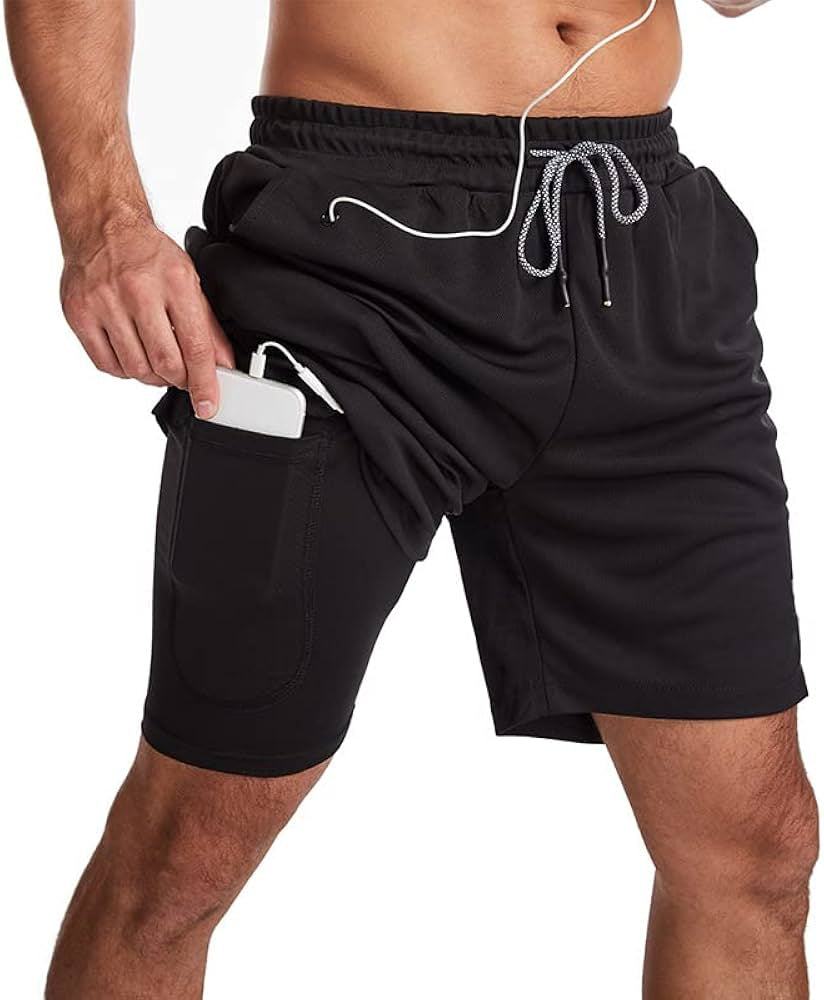 Ropa deportiva para hombre Pantalones cortos de gimnasio de verano 2 en 1 para correr de dos pisos - Automaticprime