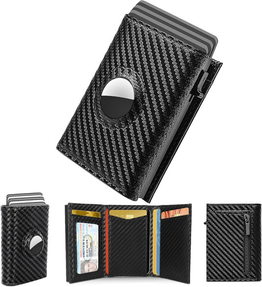 Carteras de fibra de carbono para hombre para Airtag, minitarjeteros delgados de lujo con tarjetero para hombre, monedero minimalista con rastreador de etiquetas de aire - Automaticprime