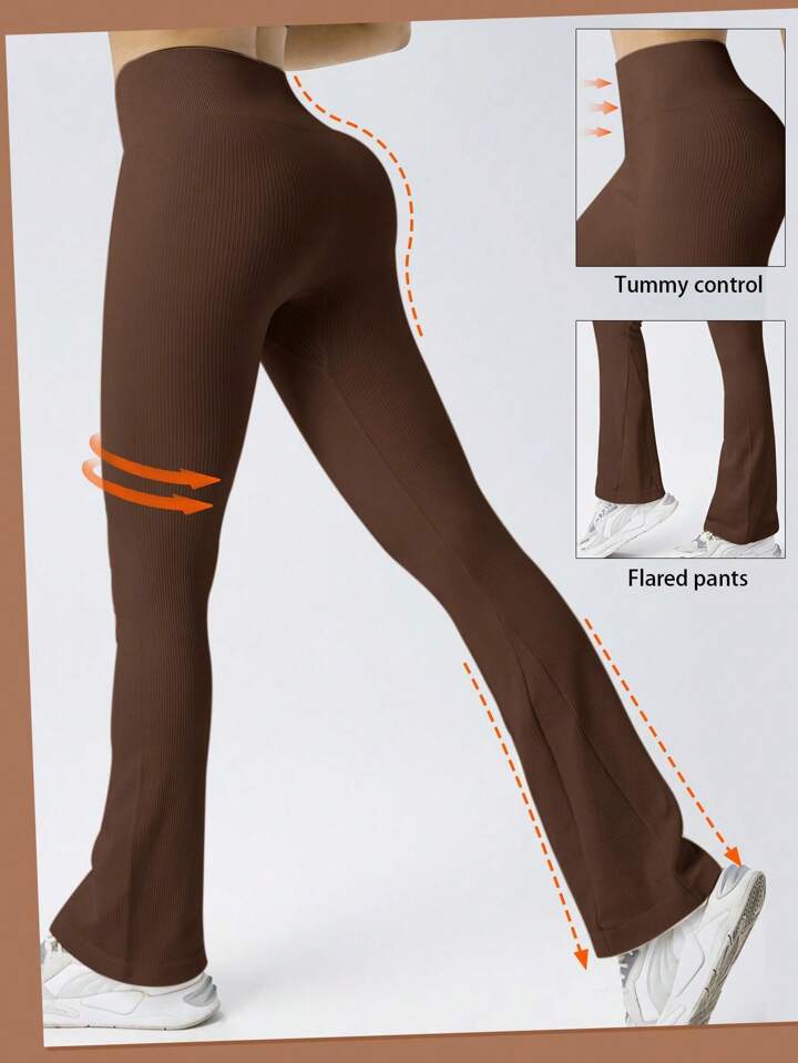 Legging acampanado sin costuras de canalé liso - Automaticprime