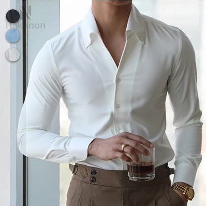 Camisa Hombre Cuello Italiano, Sin Arrugas, Casual, Slim-fit - Automaticprime
