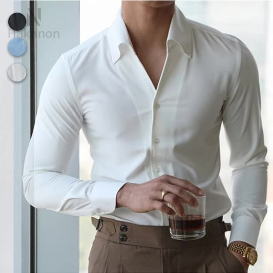 Camisa Hombre Cuello Italiano, Sin Arrugas, Casual, Slim-fit - Automaticprime