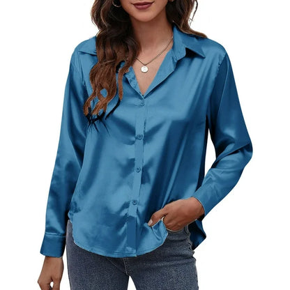 Camisas y blusas elegantes con acabado satinado y botones de manga larga para mujer - Automaticprime