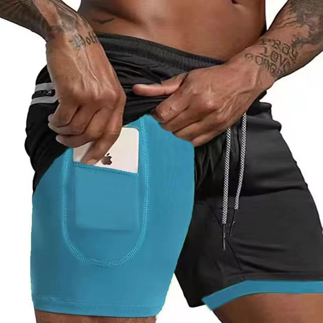 Ropa deportiva para hombre Pantalones cortos de gimnasio de verano 2 en 1 para correr de dos pisos - Automaticprime