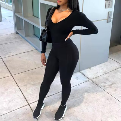 Mujer nuevo Otoño Invierno manga larga ceñido al cuerpo Sexy monos lisos moda - Automaticprime