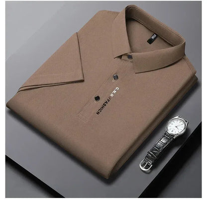 Nuevo POLO de manga corta de Color sólido para hombre, camiseta elástica transpirable y cómoda - Automaticprime
