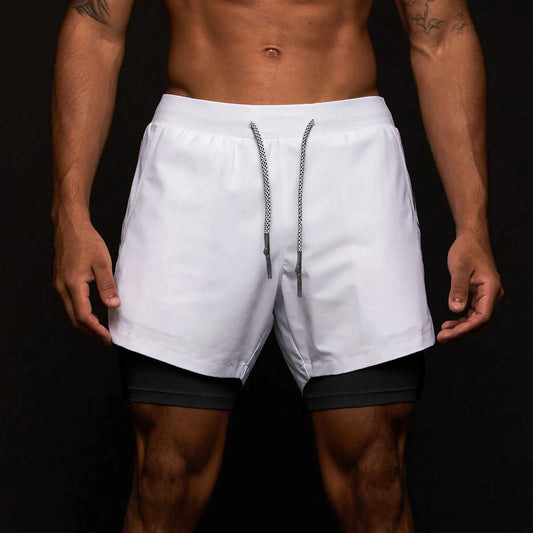 Ropa deportiva para hombre Pantalones cortos de gimnasio de verano 2 en 1 para correr de dos pisos - Automaticprime
