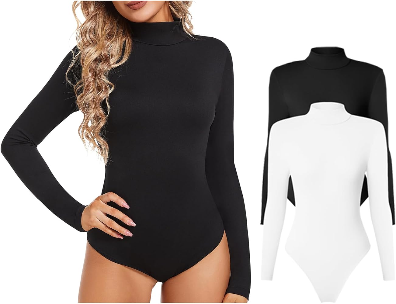 europeo y americano de manga larga para mujer, top de color liso con cuello levantado, parte inferior, sexy, ajustado, para otoño - Automaticprime