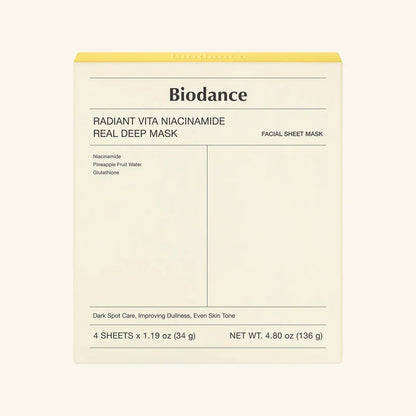 BIODANCE Yellow Radiant Vita Niacinamide Real Deep Mask - 4ea/8ea/12ea/16ea