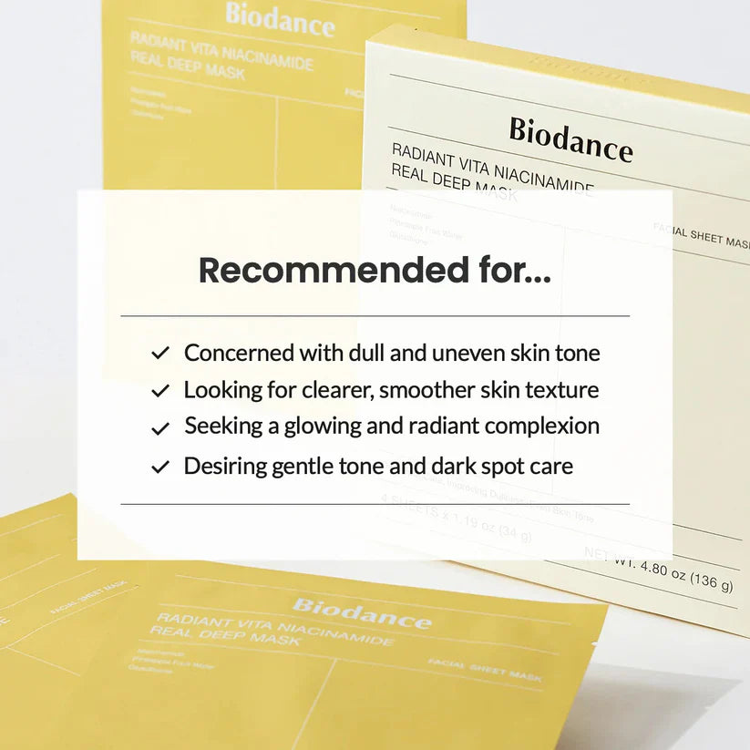 BIODANCE Yellow Radiant Vita Niacinamide Real Deep Mask - 4ea/8ea/12ea/16ea